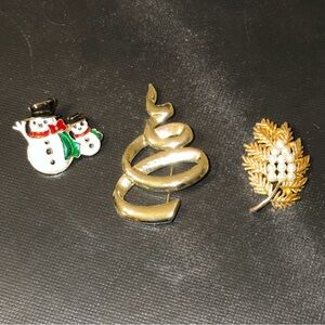 Festive Brooch Set - Snowman, Gold Swirl, Leaf